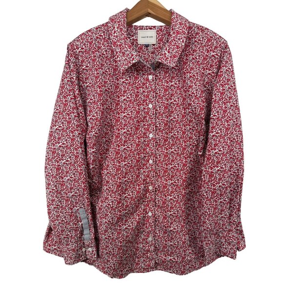 Court & Rowe Women Button Shirt Sz 2X Plus Red Floral Ditzy CottageCore, Grandma - Picture 1 of 10